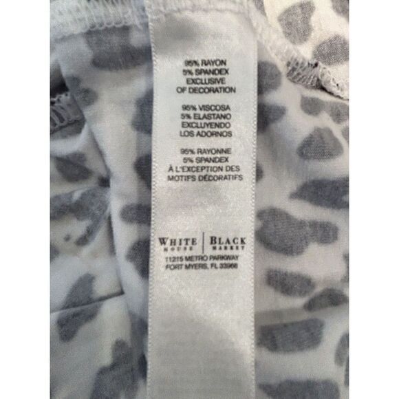 WHITE HOUSE BLACK MARKET Size M Animal Print Stretch Ruched Sleeves Top - Picture 4 of 5